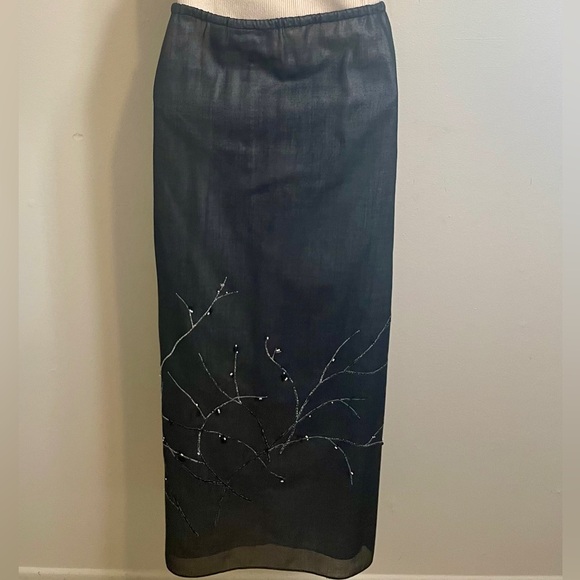 Vintage Dana Buchman Black Beaded Embroidered A-line Maxi Skirt - Picture 5 of 11